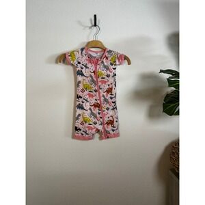 Little Sleepies Dinosaur Print Pink Short Sleeve Zippie Pajamas 3T